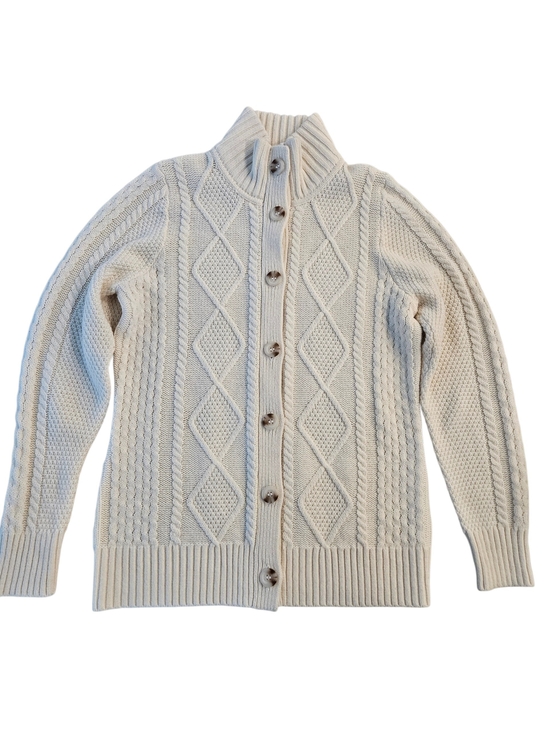 L.L. Bean Sweaters - L.L. Bean Cream Cable-Knit Fisherman 80% Wool Cabincore Button Cardigan Sz. M